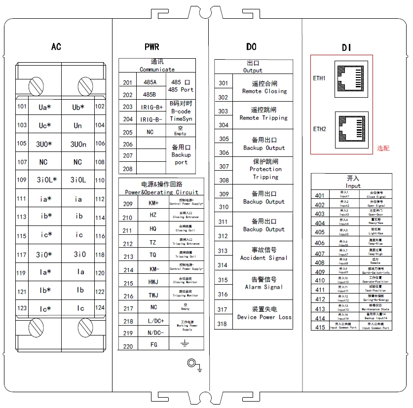 DSP822 變壓器保護測控裝置端子圖