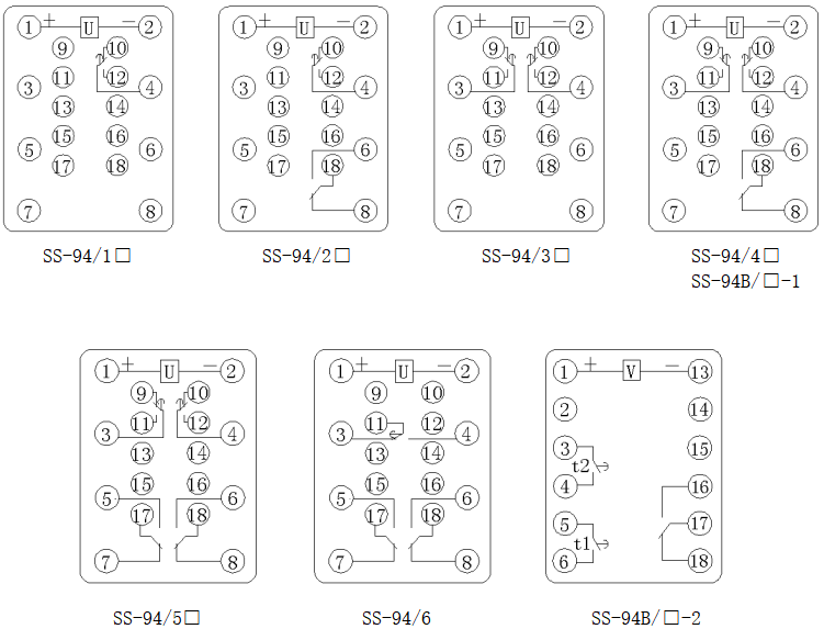 SS-94、94B系列時間繼電器接線圖