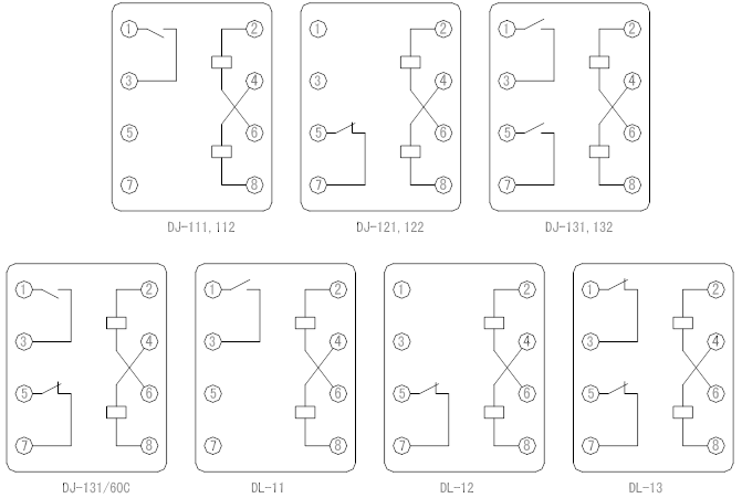 DL-10、DJ-100系列繼電器接線圖