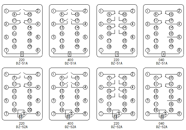 DZ-50A系列中間繼電器接線圖